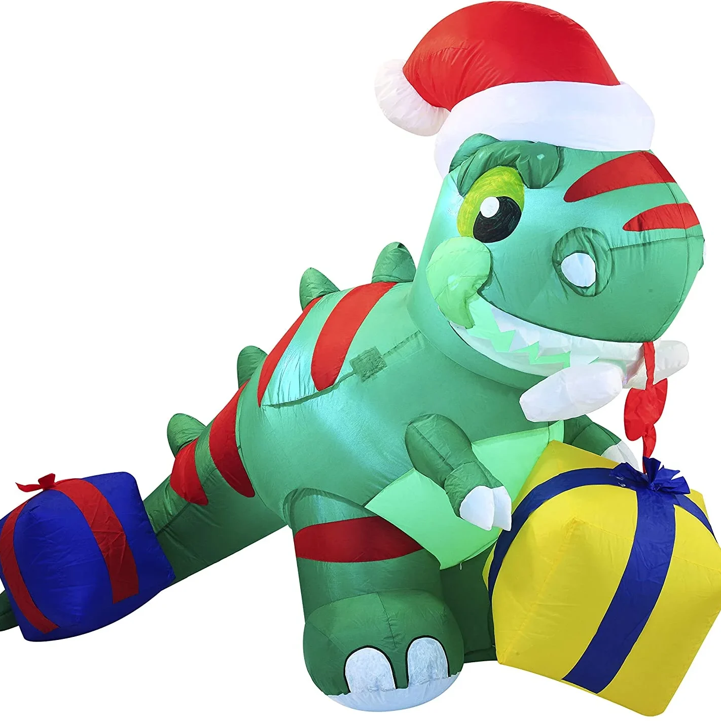 Christmas inflatable dinosaur with a gift