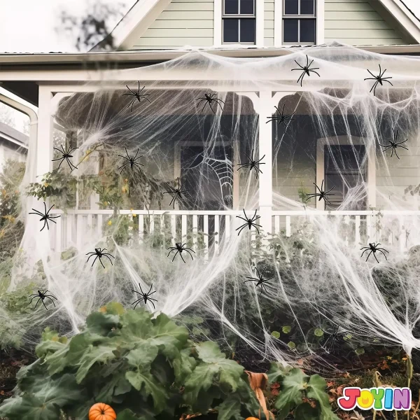 Halloween Spider Web Decoration with More Fake Spiders
