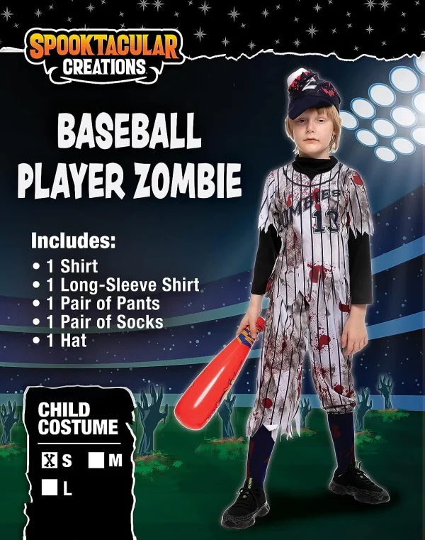 Kids Halloween Baseball Player Zombie Costume