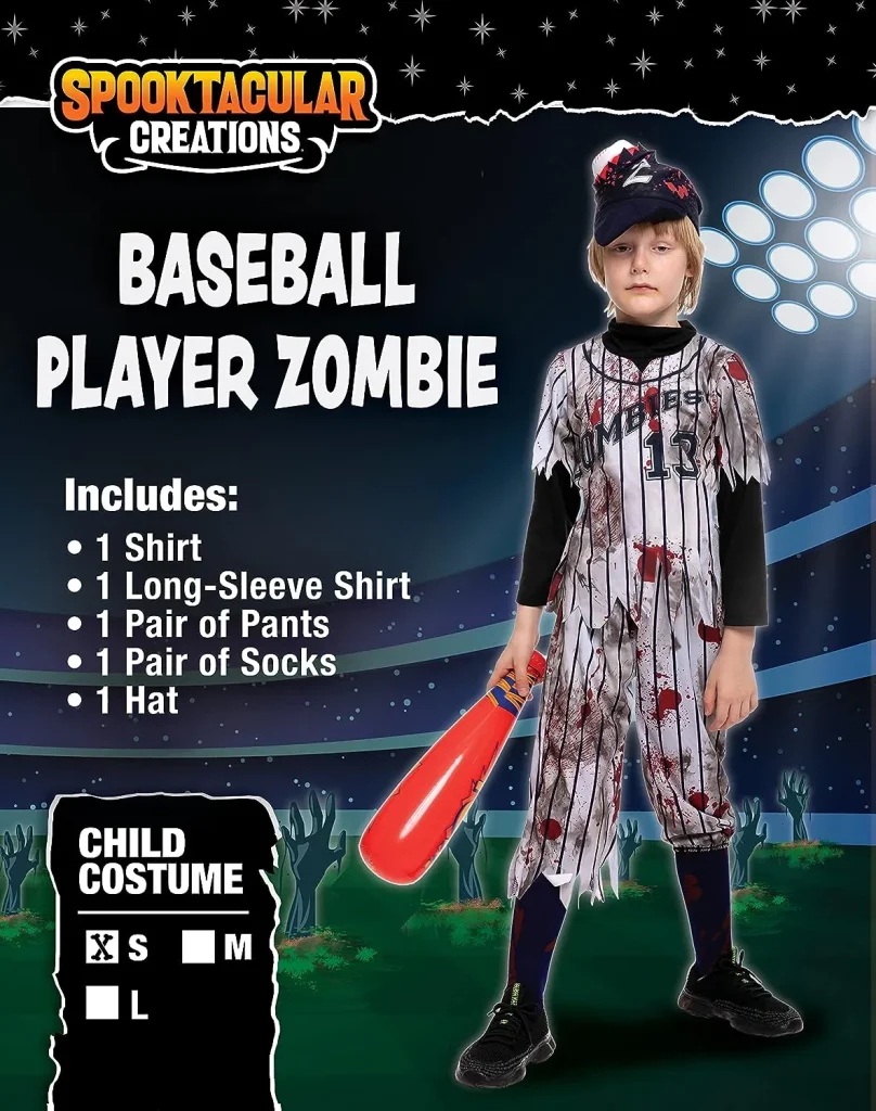 Best Kids Halloween Baseball Player Zombie Costume