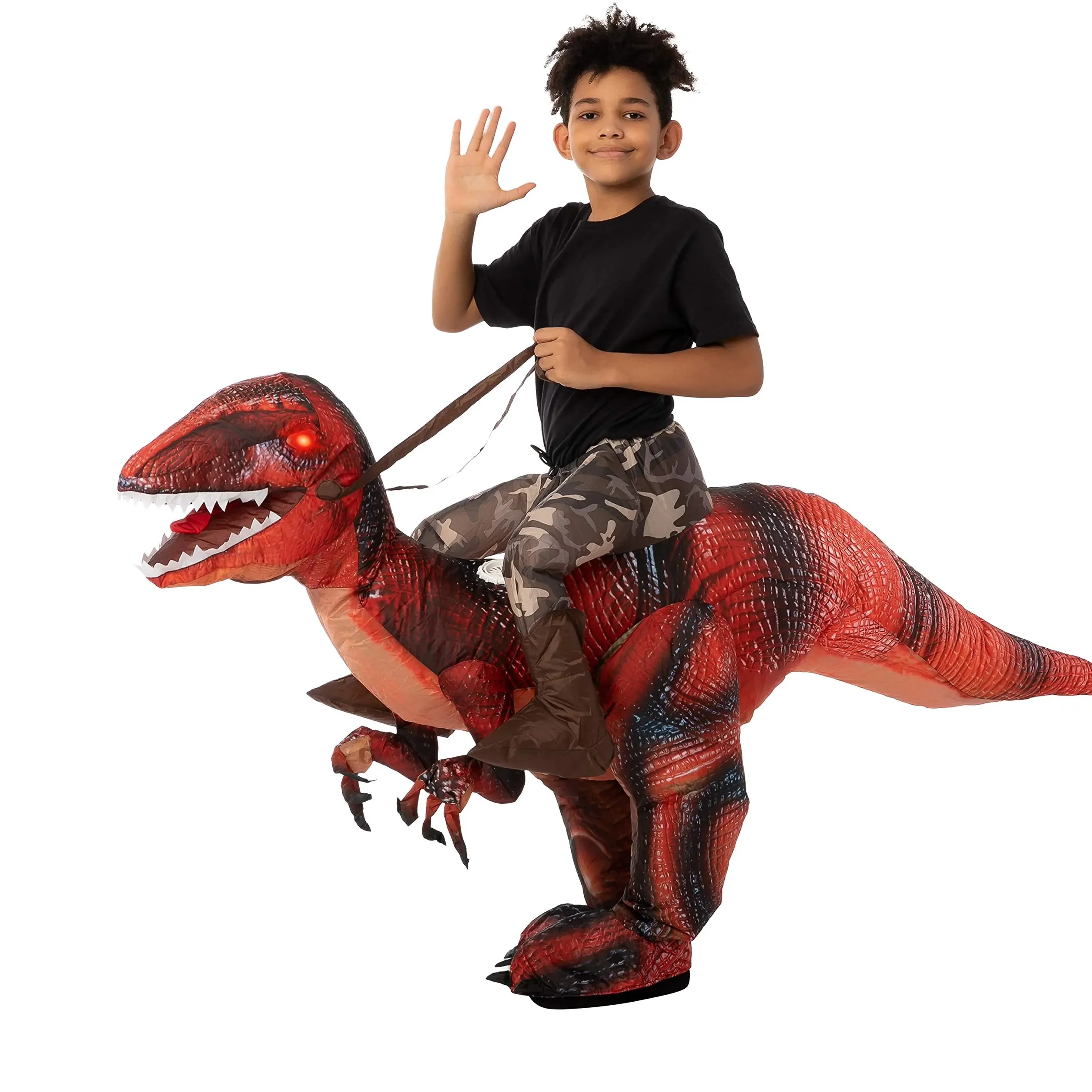 Riding blow up dinosaur costume
