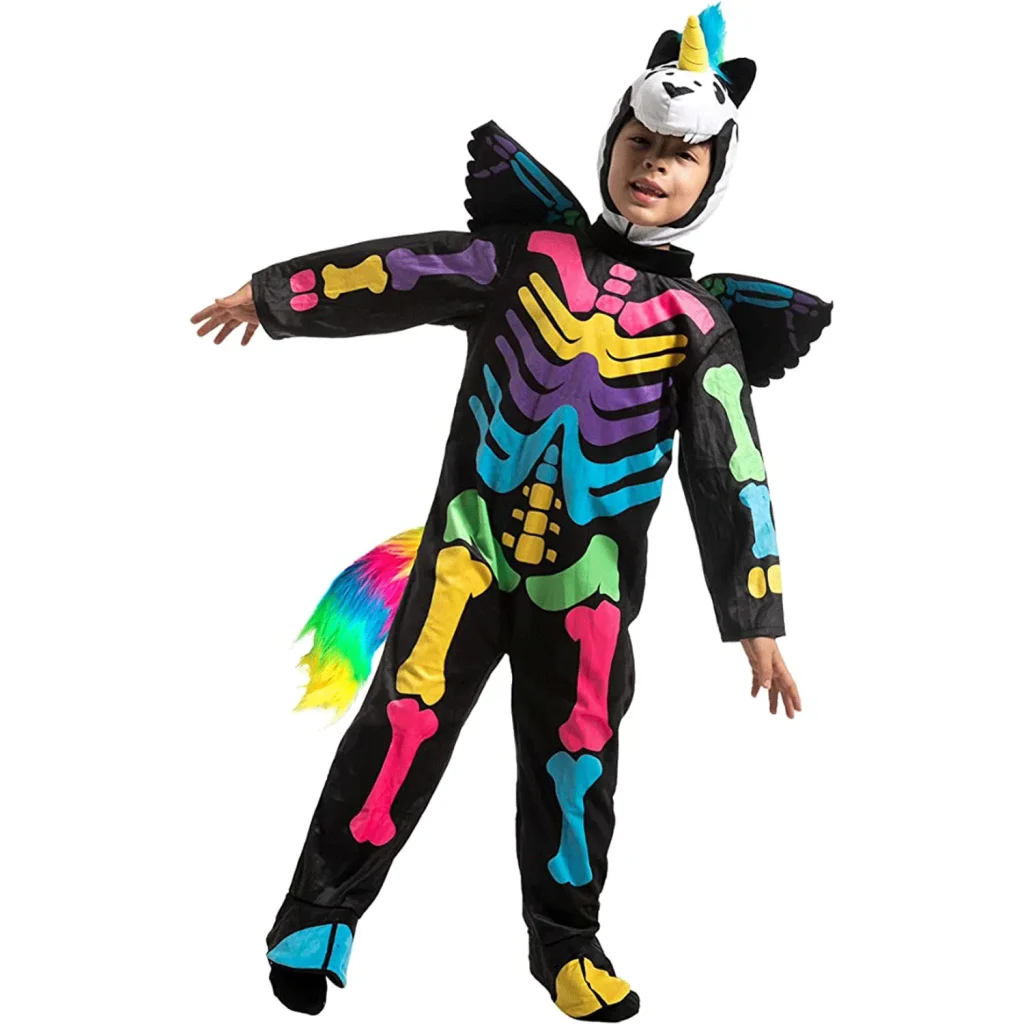 Colorful Skeleton Unicorn Costume Kids
