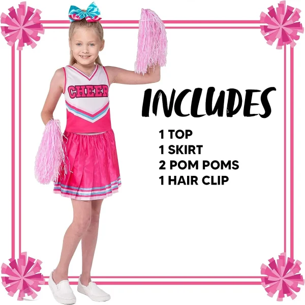 Kids Halloween Pink Cheerleader Costume wit Accessories