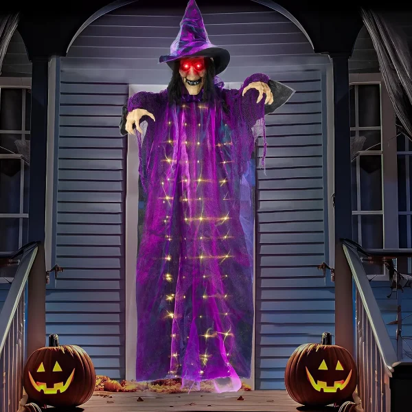 Halloween Animated Haning Witch with Light-up esys and Glowing Body