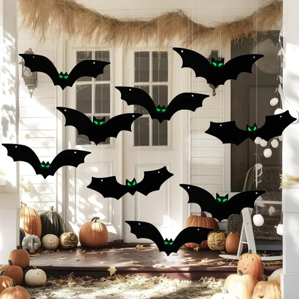 24pcs Hanging Bat Decorations with Glow in The Dark Eyes