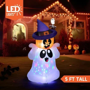 5ft Inflatable Ghost With Pumpkin Head Decoration
