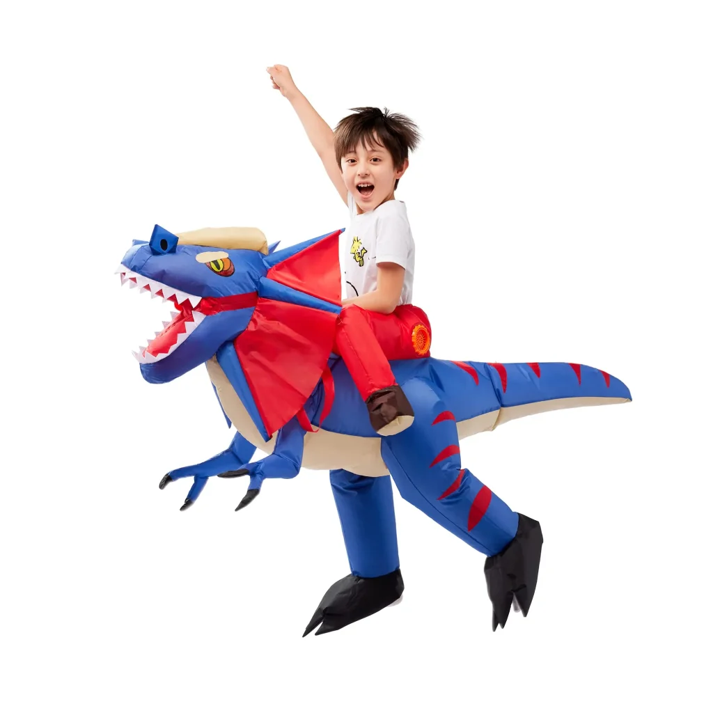 Dilophosaurus riding dinosaur costume