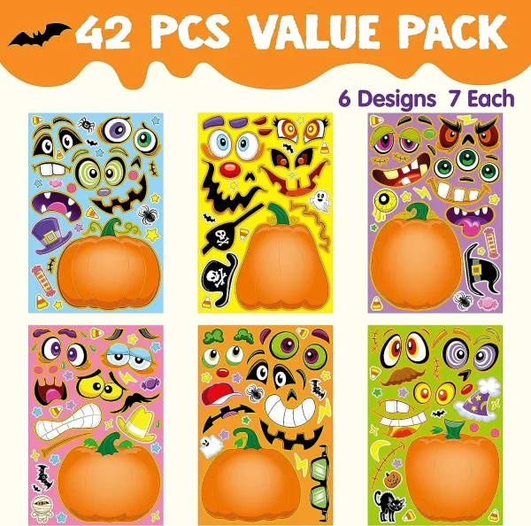 42pcs Halloween Pumpkin Make A Face Sticker Sheets