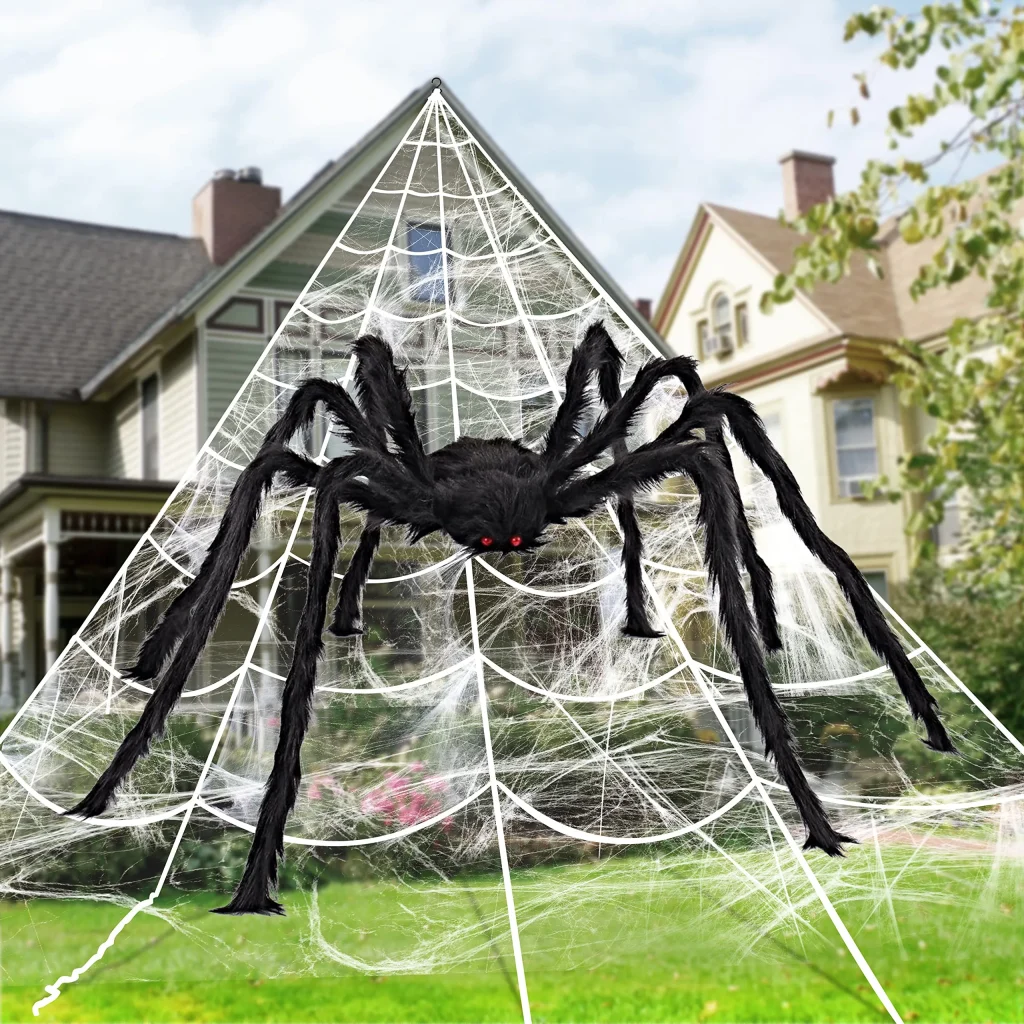 Halloween Spider Web with Spider Decorations