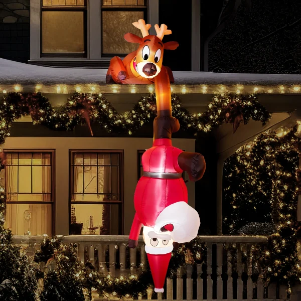 7.8ft Christmas Inflatable Santa and Reindeer Decoration Display in a Descending Scene