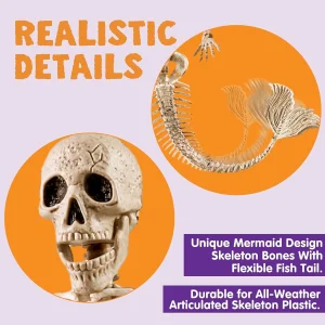 4 PCS 20in Halloween Mermaid Skeleton Plastic Bones with Posable Joints
