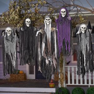 5 Pcs Halloween Hanging Grim Reapers, one 47in, Four 35in Skeleton Ghost