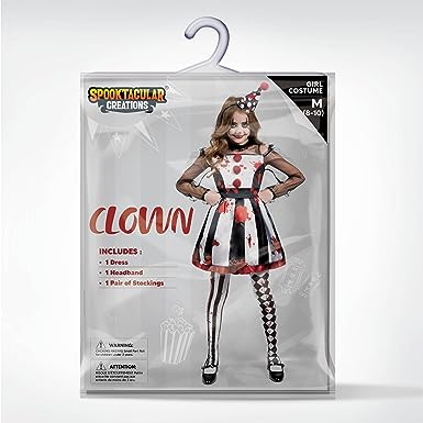 Girls Scary Clown Costume, Black and White Bloody Jester