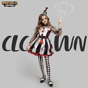 Spooktacular Creations Girls Scary Clown Costume, Black and White Bloody Jester