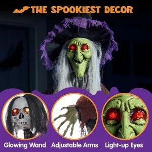 59in Halloween Animated Hanging Talking Witch with Light-up Skeleton Wand