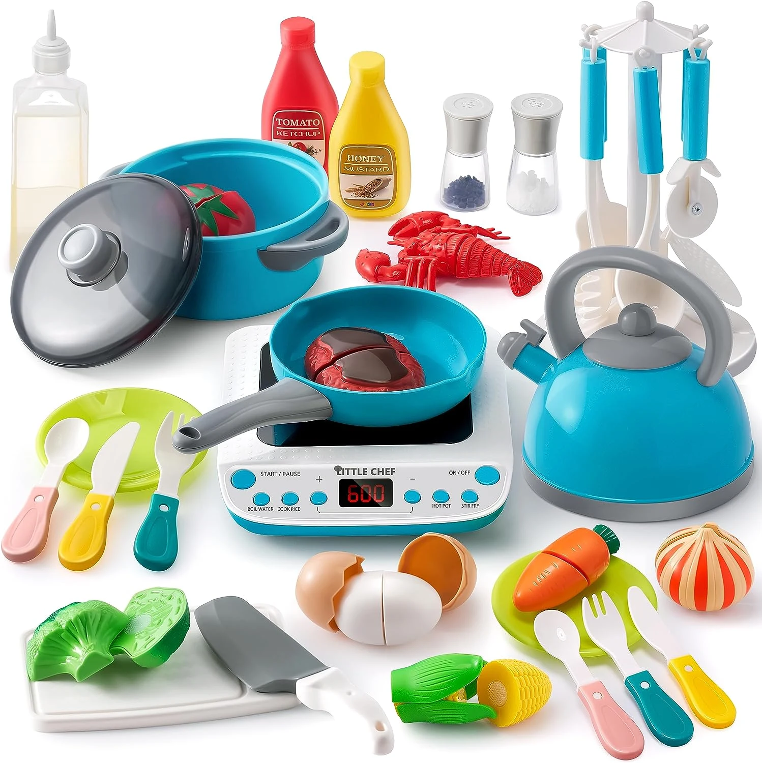 Cute Stone Kids Kitchen Play Cooking Set, Cookware Pots and Pans Playset