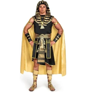 Adult Men’s Black Pharaoh Costume Egyptian King Costume Set Halloween