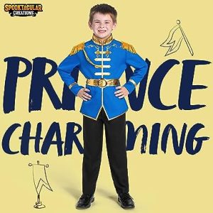 Kids Blue Prince Charming Costume with Belt Epaulet Strap