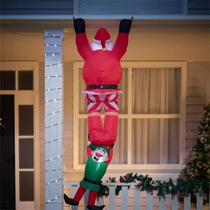 8ft Climbing Santa with Falling Elf Inflatable Decoration