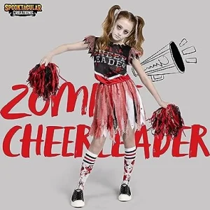 Spooktacular Creations Halloween Dark Red Zombie Cheerleader Costume for Girls