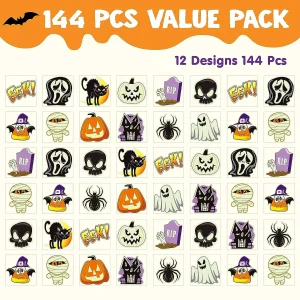 JOYIN 144 PCS Halloween Glowing Temporary Tattoos for Kids, 12 Designs Luminous Halloween Tattoo stickers