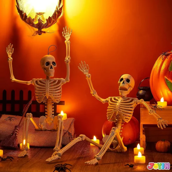 2 PCS 24in Halloween Full Body Posable Skeletons Human Plastic Bones with Movable Joints