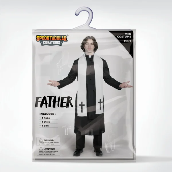 Mens Black Priest Father Robe Stole Costume