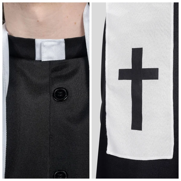 Mens Black Priest Father Robe Stole Costume