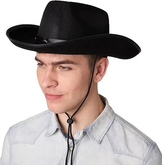 Black Cowboy Hat, Wide Brim Western Cowboy Hat Halloween Costume ...