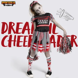 Girls Black and Red Dreadful Cheerleader Zombie Costume