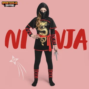 Girls Black and Red Ninja Dragon Costume