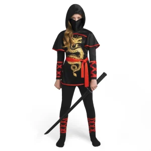Girls Black and Red Ninja Dragon Costume