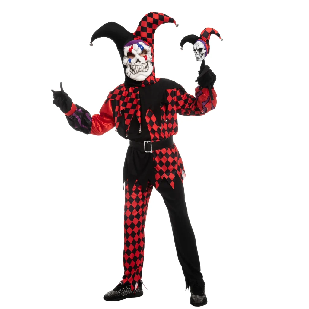 Kids Red Evil Jester Clown Halloween Costume