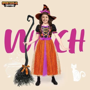 Girls Light-Up Orange Witch Costume