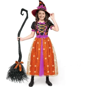 Girls Light-Up Orange Witch Costume