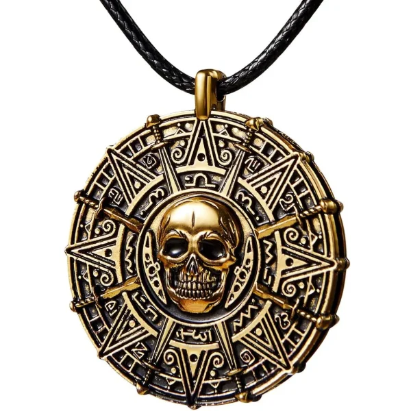 Halloween Coin Necklace, Pirate Coin Skull Necklace Accessories