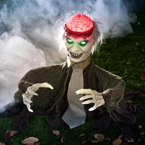 Halloween Zombie Groundbreaker Decorations with Light-up Brain and Movable Hands
