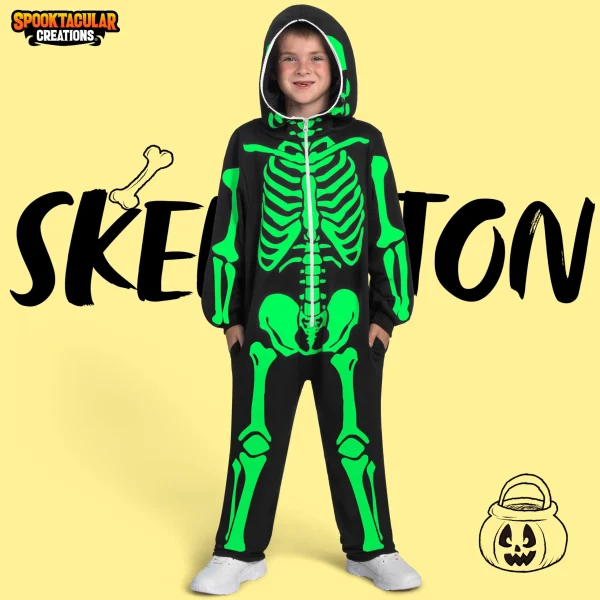 Kids Unisex Skeleton Jumpsuit Pajama Costume