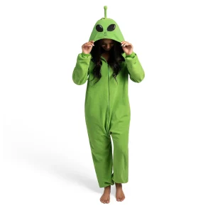 Unisex Adult Alien Pajama Plush Halloween Costume with Hat Dress Up Party