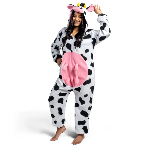 Unisex Adult Cow Pajama Plush Costume with Hat Tail