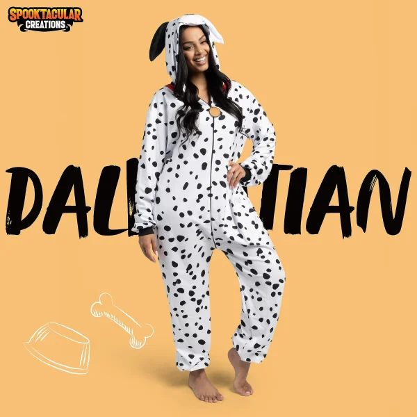 Unisex Adult Dalmatian Pajama Plush Costume with Hat Tail