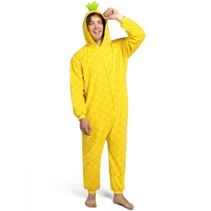 Unisex Adult Yellow Pineapple Pajama Plush Jumpsuit
