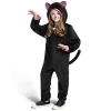 Unisex Black Cat jumpsuit Pajama for Kids Zip-Up Hooded Jumpsuit