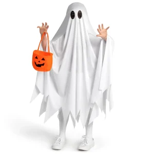 White Silent Ghost Costume with Pumpkin Bag