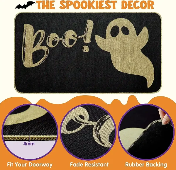 JOYIN 30in x 17in Halloween Boo Ghost Doormat, Halloween Decorative Welcome Non-Slip Doormat for Trick or Treat