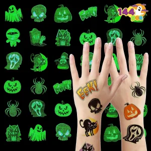 JOYIN 144 PCS Halloween Glowing Temporary Tattoos for Kids, 12 Designs Luminous Halloween Tattoo stickers