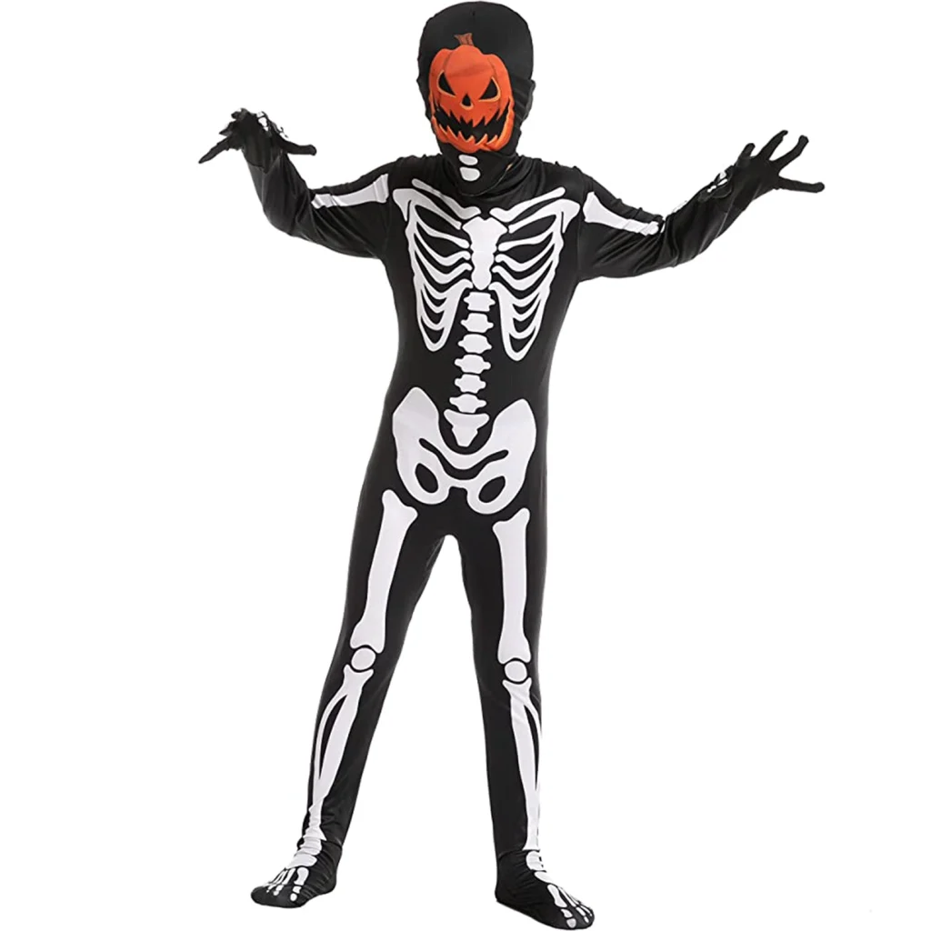 Pumpkin head skeleton costume kids halloween pajamas