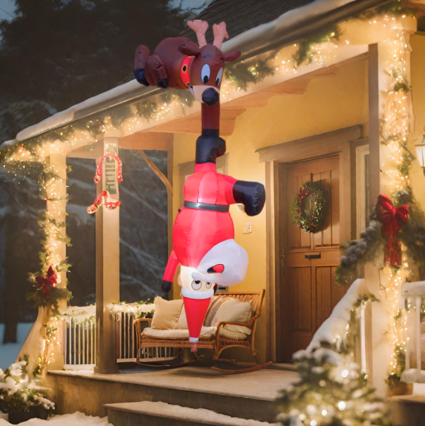 Falling Santa with Reindeer Inflatable Decoration