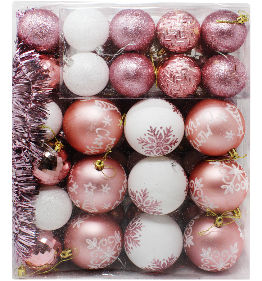 Rose Gold and White Christmas Ball Decorations