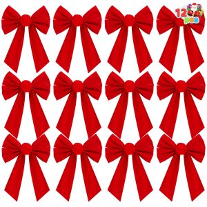 12 Pack Christmas Red Velvet Bows, 23" Long by 9" Wide Decorative